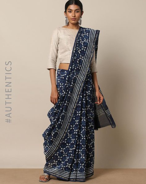 Navy Blue Soft Litchi Silk Saree with Zari Work – Isha Fancy