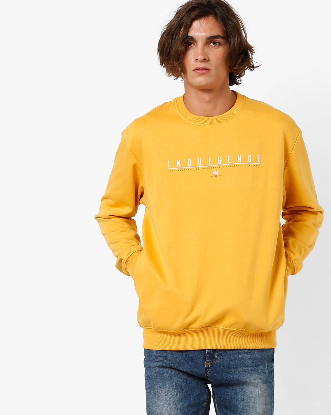 yellow crew neck