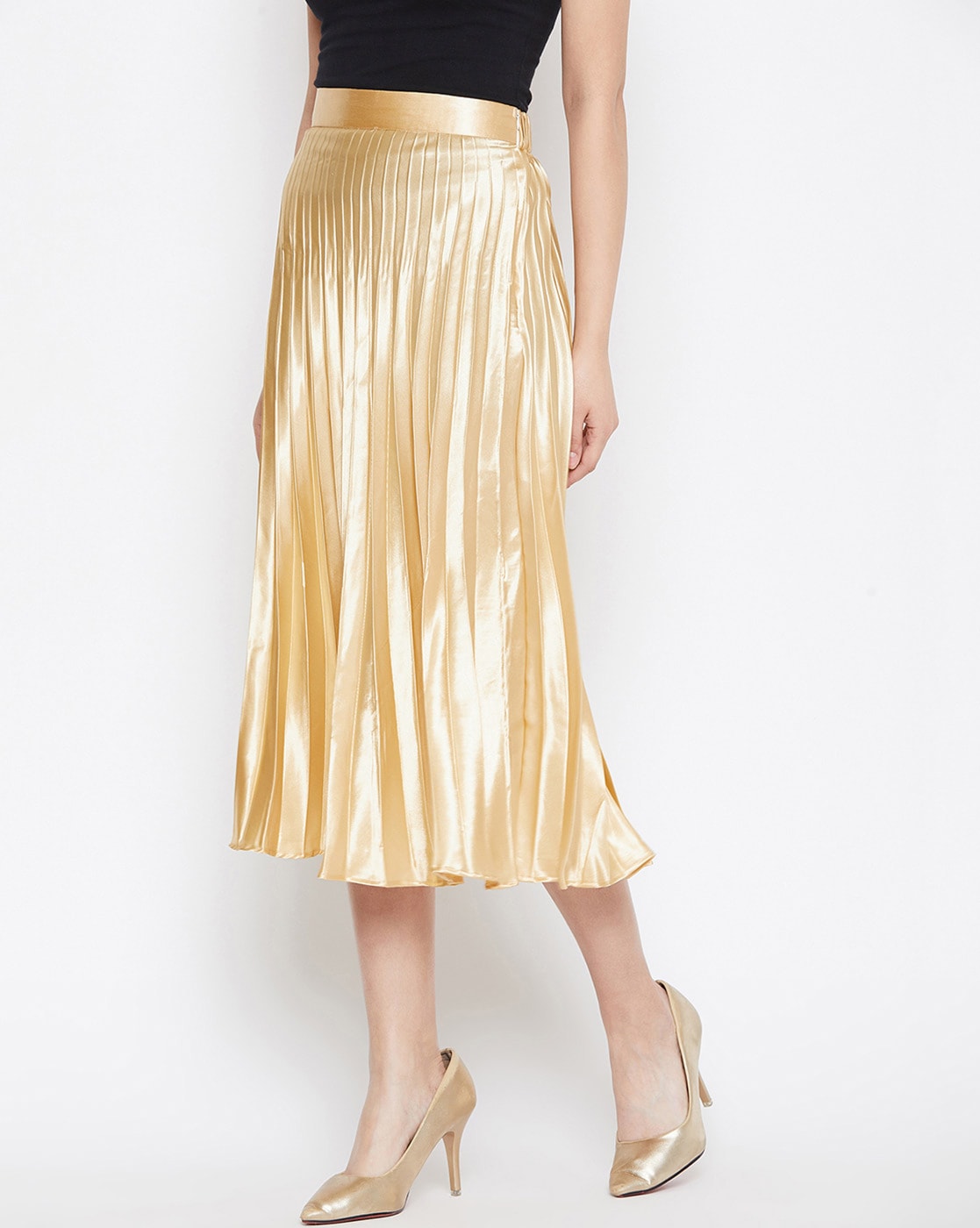 Gold accordion cheap pleated skirt