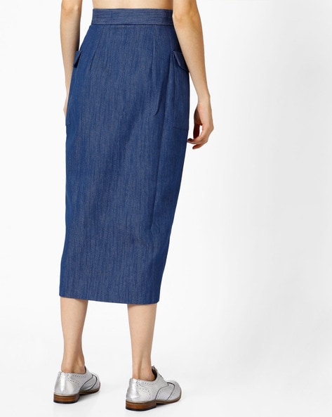 Esteez jean denim midi skirt jeanskirt torn frayed hem modest skirt below  knee length tzniut tznius tsnius classic blue – esteezoutlet