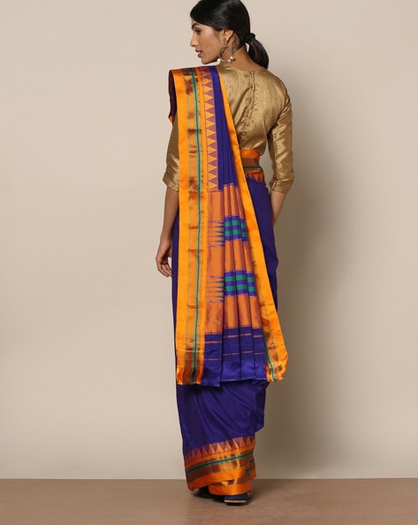 ILKAL VISCOSE SILK BY COTTON PLAIN CHIKKI BORDER SAREE - Silkal.in