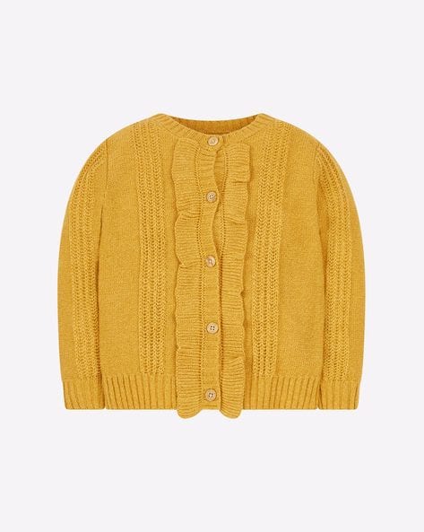 Retro Knitted Button-Down Cardigan with Frilled Panels