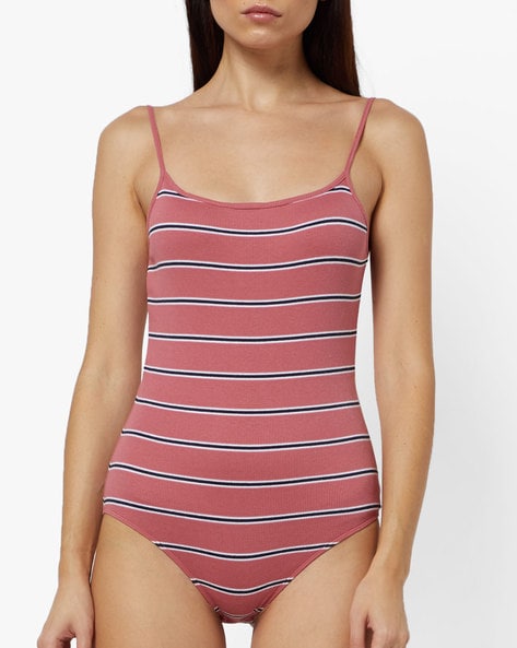 pink striped bodysuit