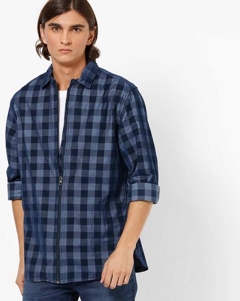 Zip-Front Checked Shirt