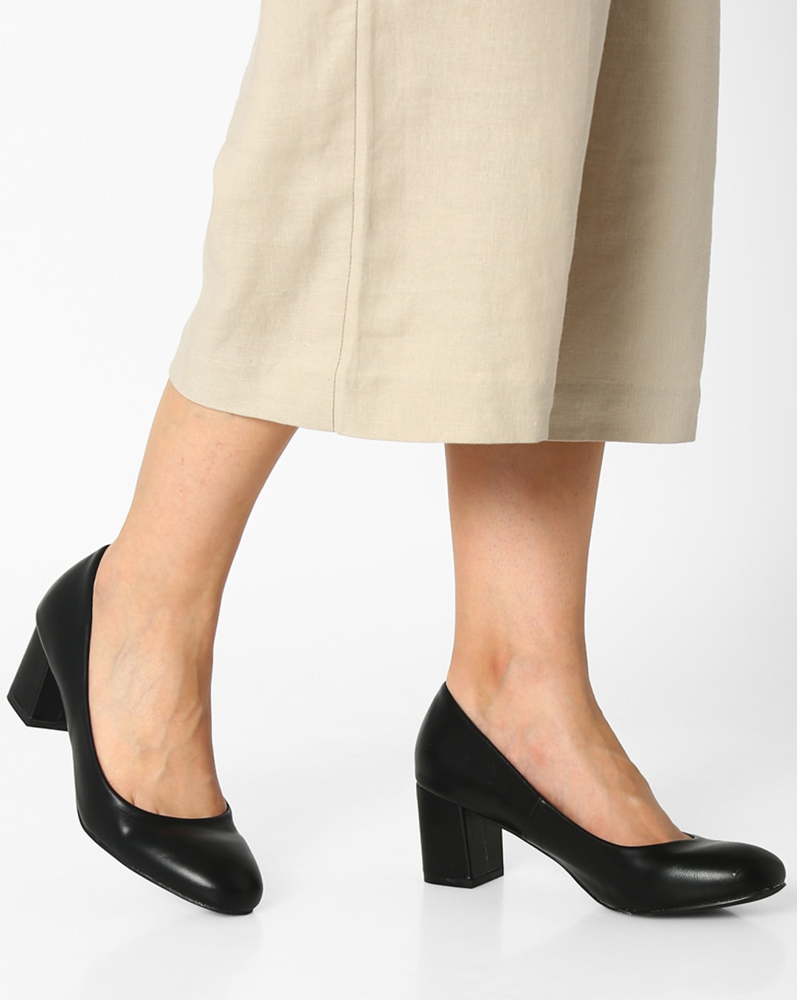 Amazon.com | kkdom Women's Classic Leather Mid Chunky Heel Round Toe  Platform Pump Dress Shoes for Women Black US Size 4.5 | Pumps