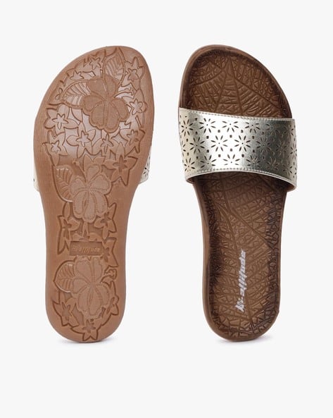Metallic Slip-On Sandals with Cut-Work (Image - 1)