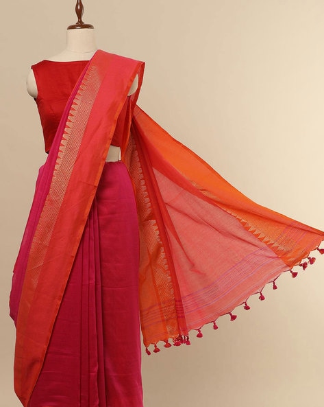 Engagement, Festive, Reception Orange, Pink and Majenta color Georgette  fabric Saree : 1874360