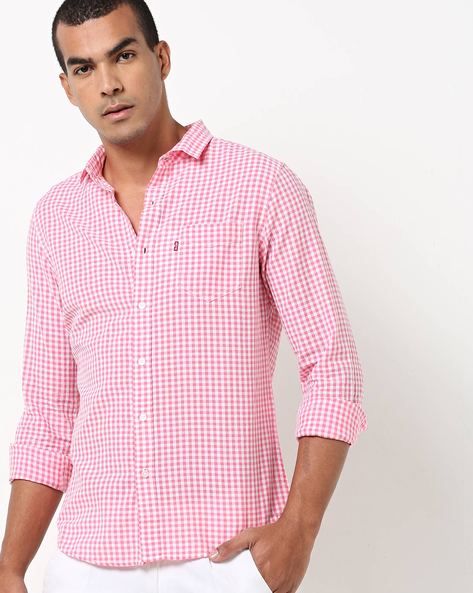 pink check shirt mens