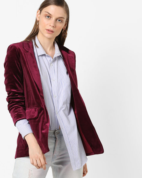 Wine velvet blazer womens hotsell