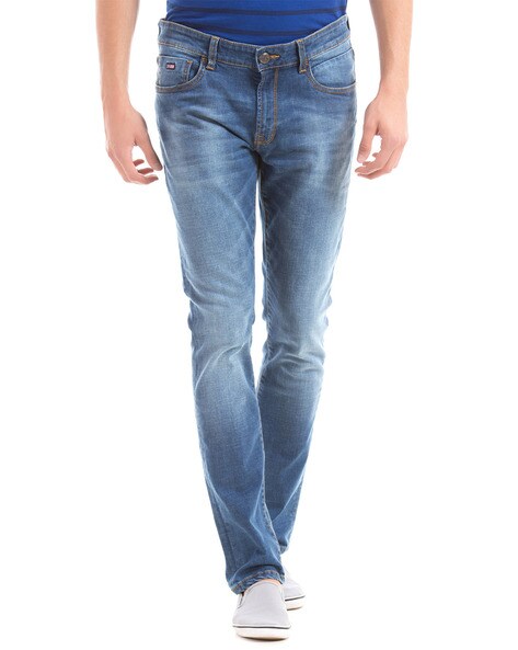 Moonstone Blue Slim-Tapered Fit Mid-Rise Clean Look Denim Jeans