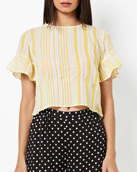 yellow and white striped crop top