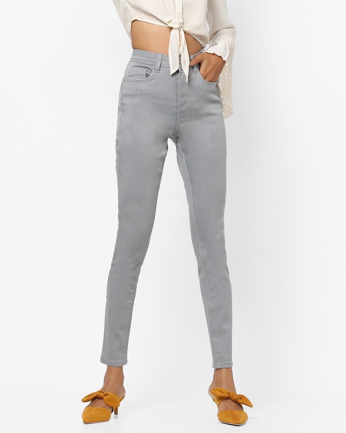 grey colour high waist jeans