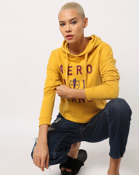 Buy Mustard Yellow Sweatshirt Hoodies for Women by AERO JEANS WOMENS Online Ajio