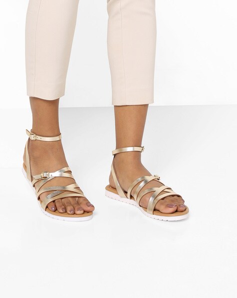 gold strappy flat sandals