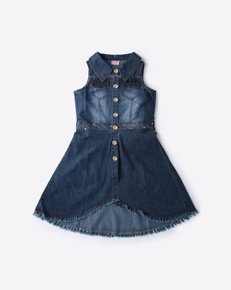 Denim A-line Dress with Asymmetrical Hem