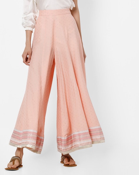 Printed Palazzo Pants with Contrast Hemline Price in India