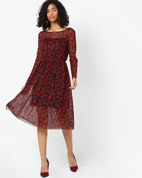 The Linen Flared Dress Midnight Black & Red
