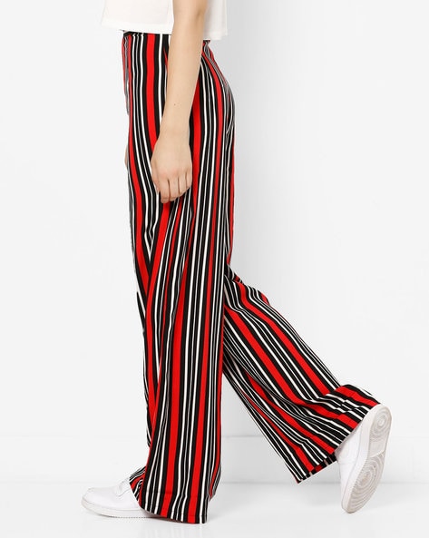 Womens black trousers sale with red stripe