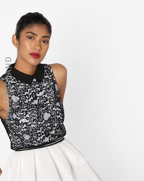 Buy TALLY WEiJL Sleeveless Lace Top with Berm Online | Ajio.com