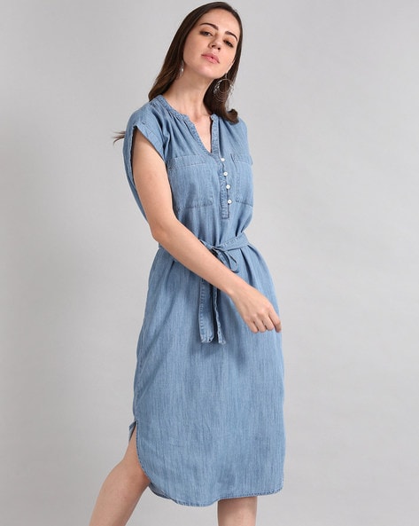 Halter Button-up Denim Mini Dress – For Elyse