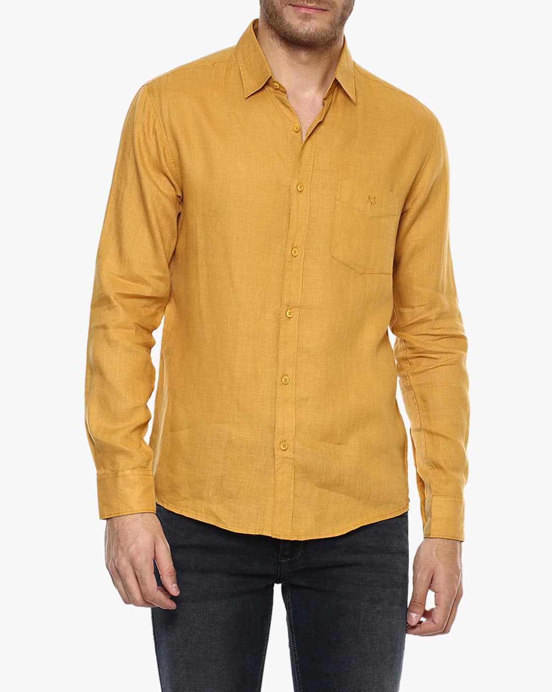 linen yellow shirt