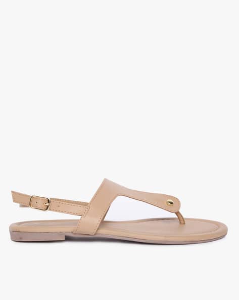 T-strap Flat Sandals with Buckle Fastening
