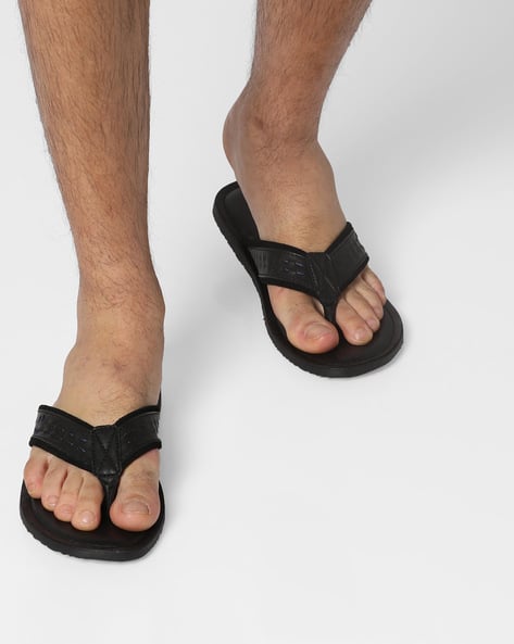 Textured Flip-Flops With Running Stitch Detail By Estd.1977 ( Black )