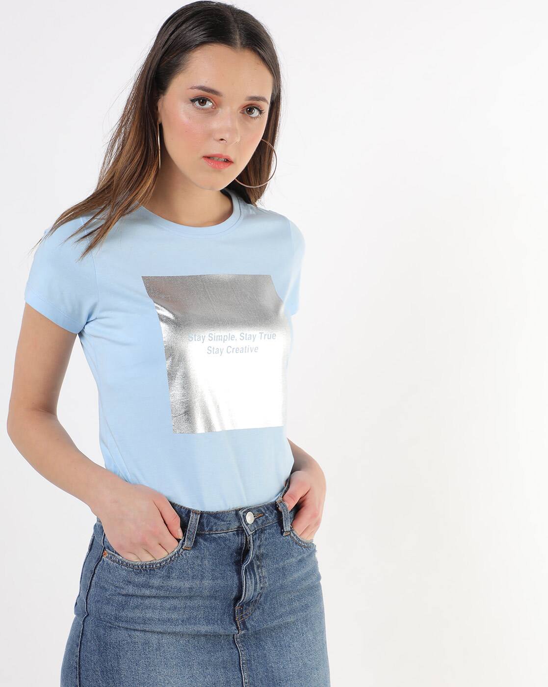 Blue Tshirts for Women by DNMX Online 