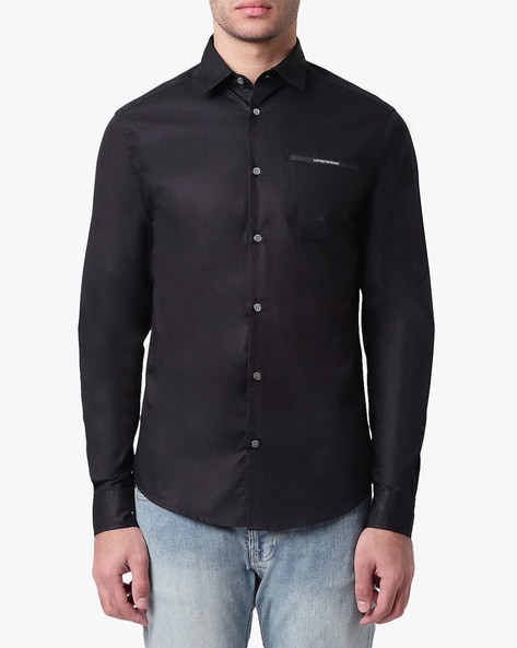 Buy EMPORIO ARMANI Slim Fit Shirt with Patch Pocket | Black Color Men |  AJIO LUXE