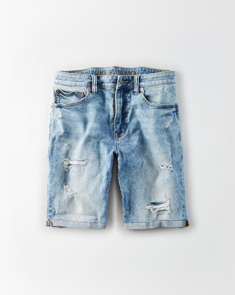 blue distressed denim shorts