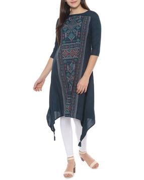 PEOPLE Printed A line Kurta with Asymmetric Hem