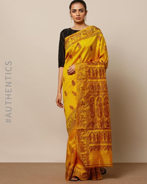 Yellow Baluchari Pure Silk Saree With Blouse Piece - 8100000451726Q4 |  Indian Silk House Agencies