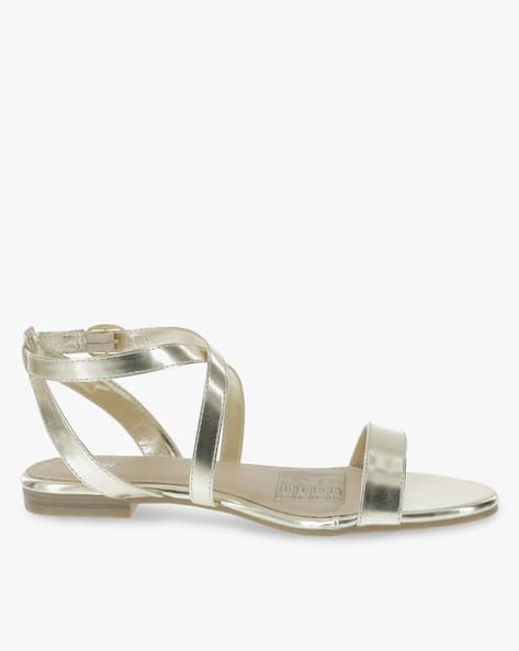 gold flat ankle strap sandals