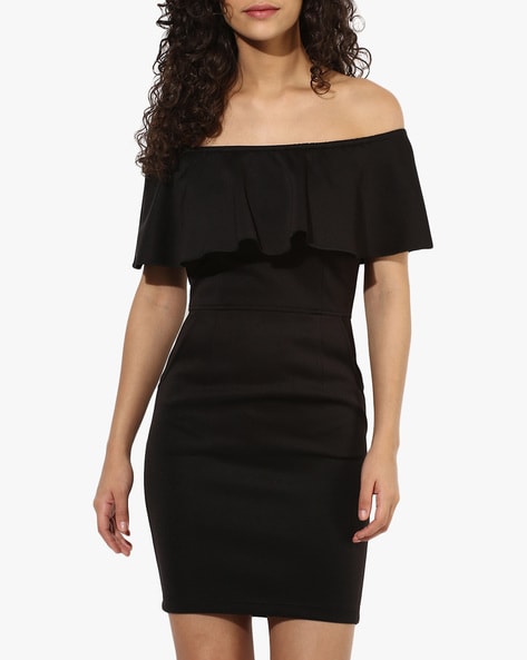 black bodycon dress off shoulder