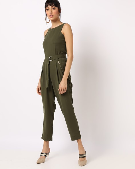 olive green sleeveless jumpsuit