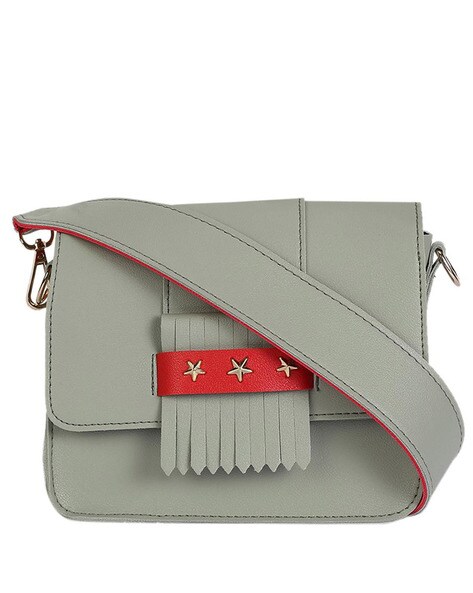 grey studded handbag