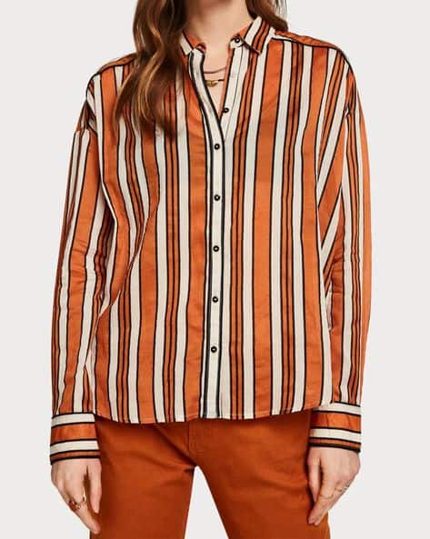 women's brown and white striped shirt