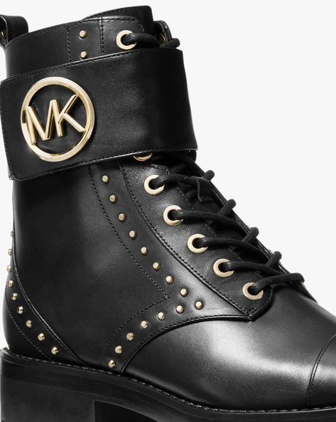 Buy Kors Tatum Leather Combat Boot | Black Color Women | AJIO LUXE