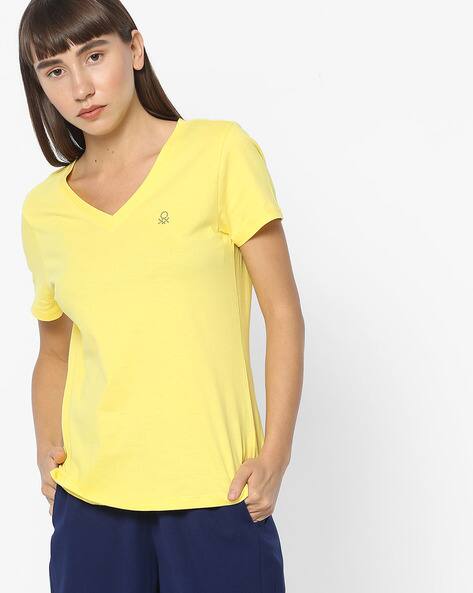 yellow v neck shirt womens
