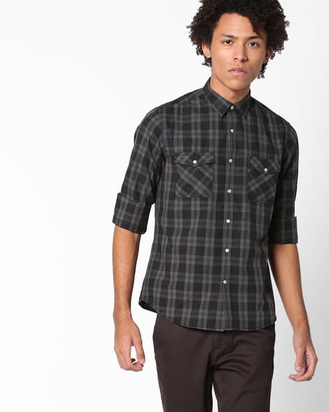 Checked Shirt with Flap Pockets