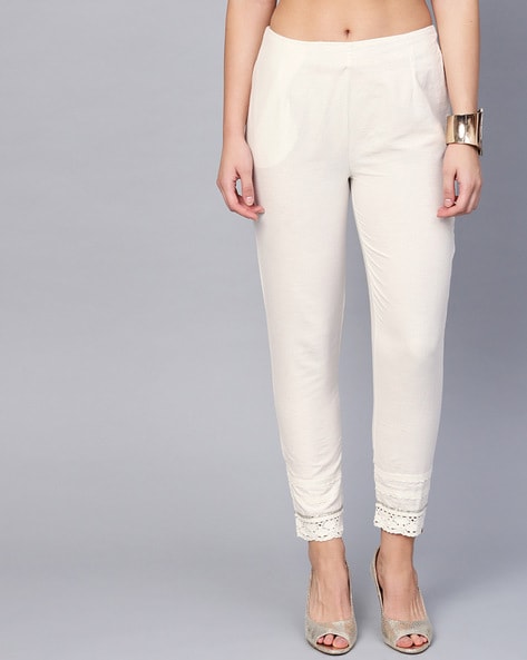 Buy NICE WONDER,Womens White Cotton Lycra Trouser Pants with lace  Embroidery Design and Pockets Size 28 to 44 Online at Best Prices in India  - JioMart.