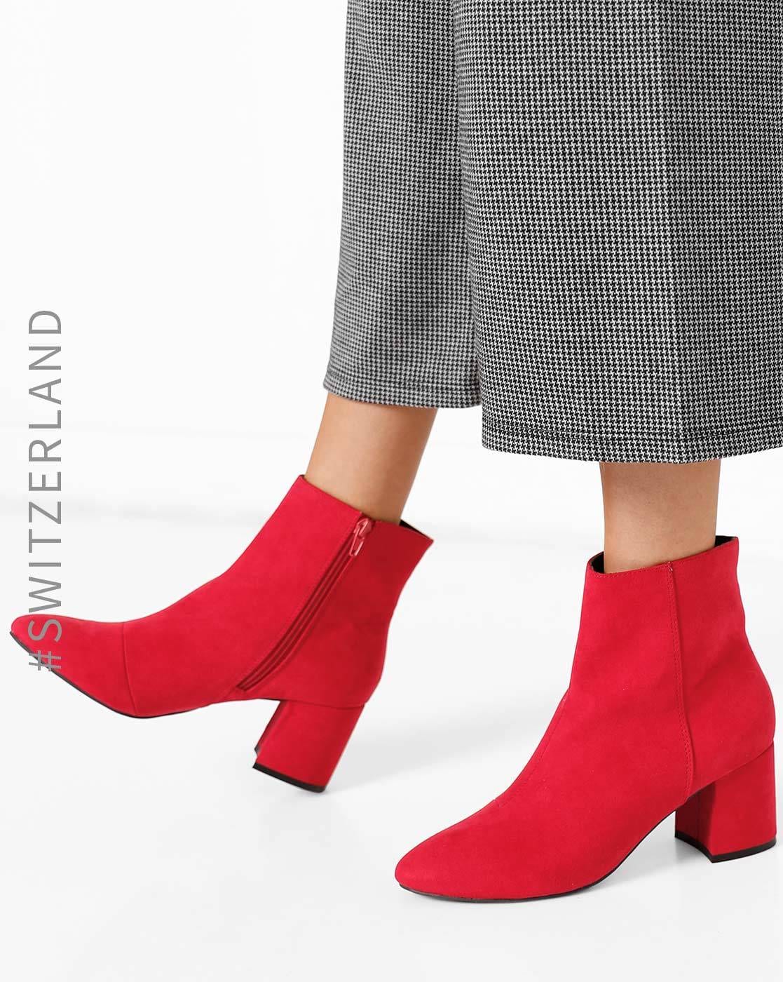 red boots block heel