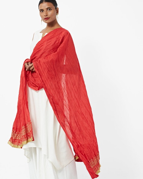 Crushed Dupatta with Printed Borders Price in India