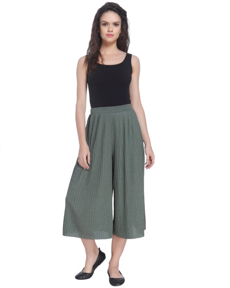 Linen pleated culotte pants in charcoal gray | STYLES｜nest Robe  International Online Store
