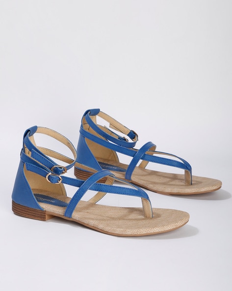 Buy Aqua Blue Ankle Strap Sandals - Flats for Women 7180816 | Myntra