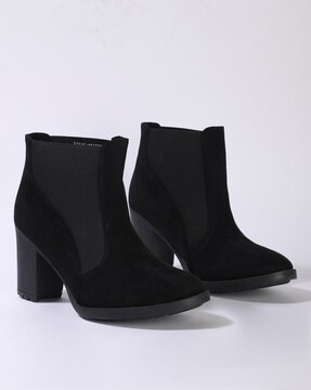 chunky black heeled booties