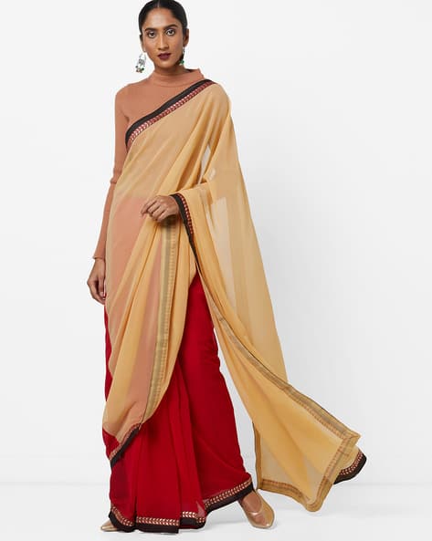 Printed Georgette Saree With Contrast Border By Florence ( Cream )