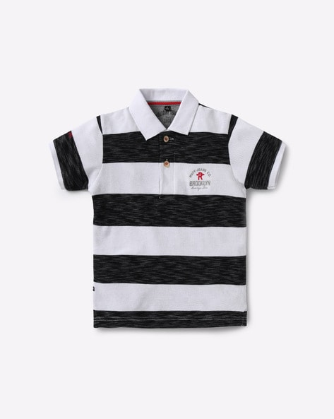 black and white striped polo t shirt