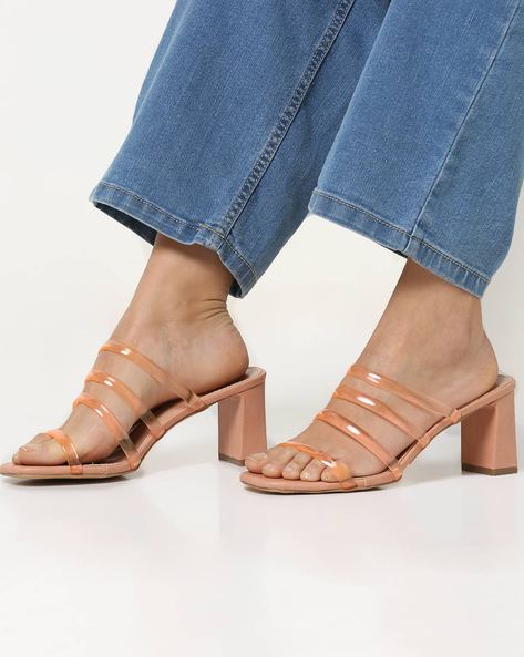 Chunky Heeled Clear Strap Sandals