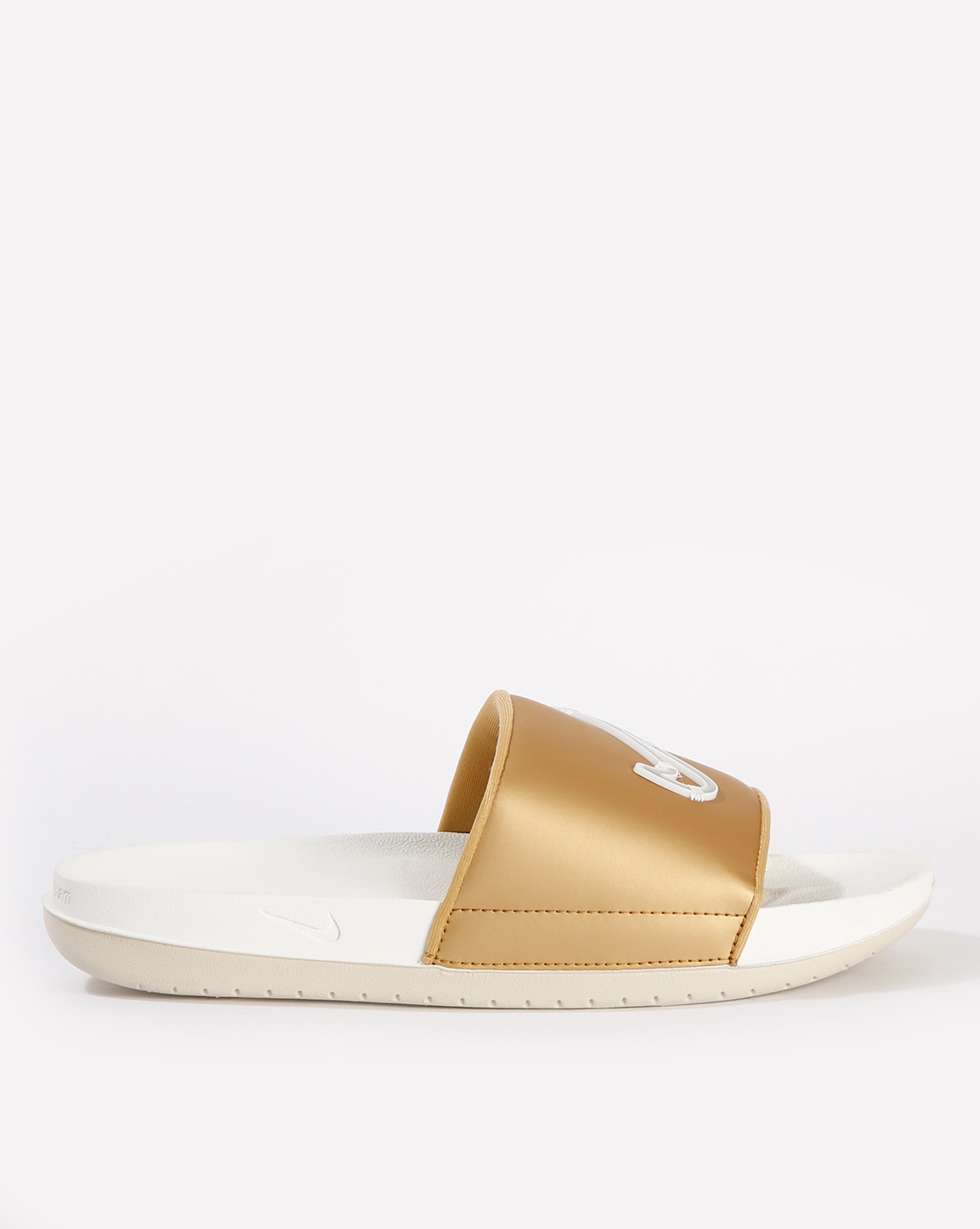 nike slippers with gold logo